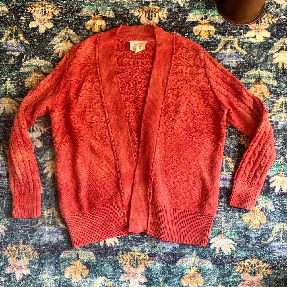 evy's tree Coral Open-Front Cable Knit Cardigan